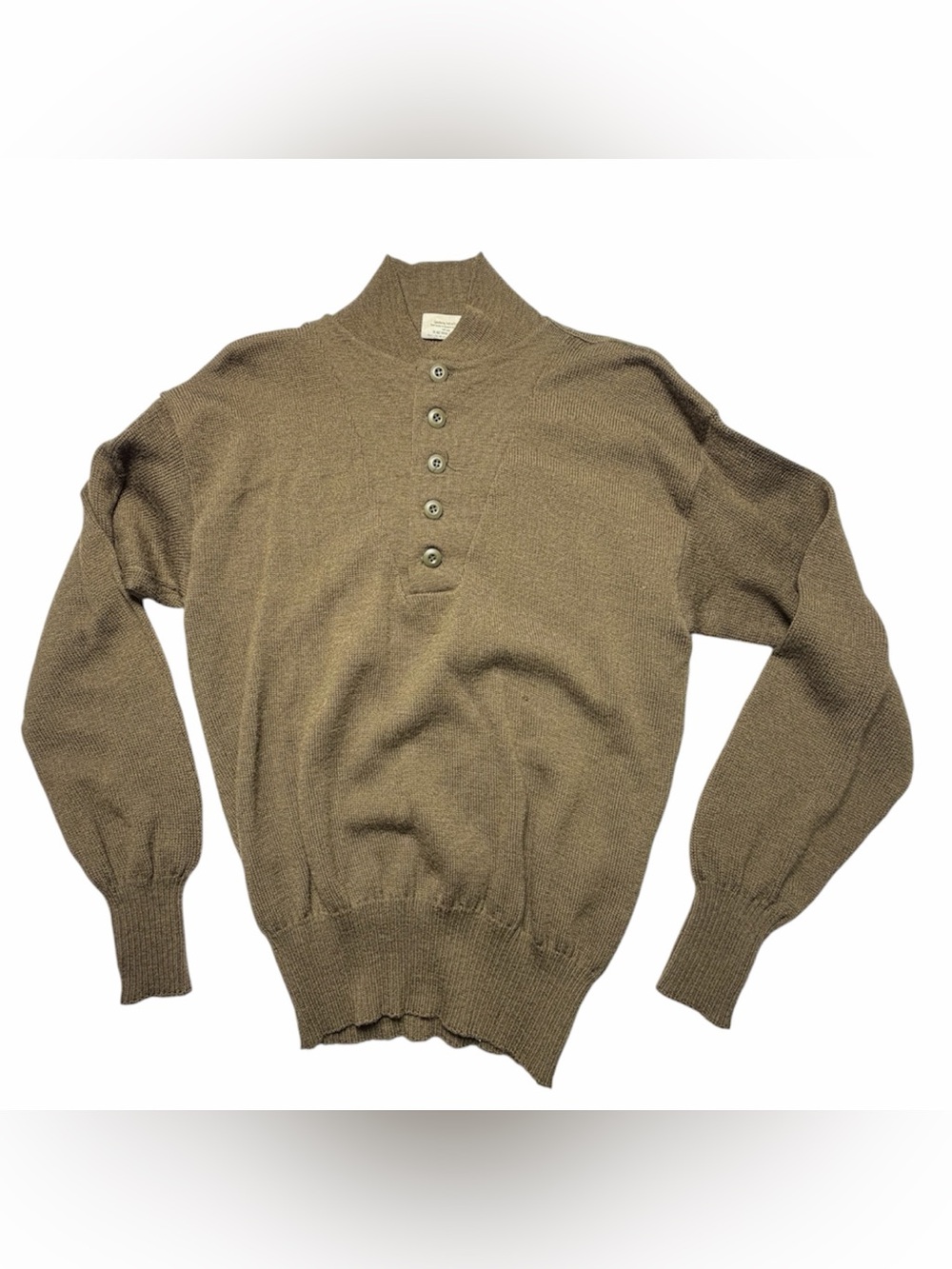 Vintage US Military Henley Wool OD Sweater Size XL 5 Button Pullover Brown 1994